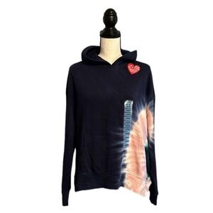 WILDFOX One of a Kind Dark Blue Tie Dye Hoodie with Kangaroo pocket Size LARGE